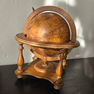 Vintage Olde World Zodiac Wood Globe Made in Italy on Stand Rotates